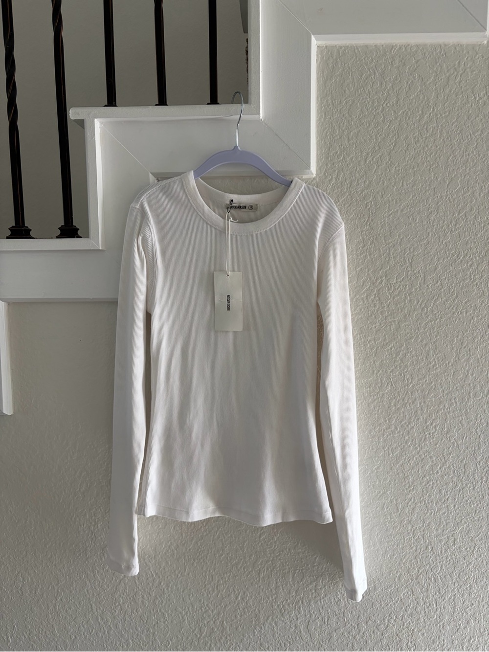 NWT Buck Mason White SURPLUS RIB Long Sleeve CREW Top